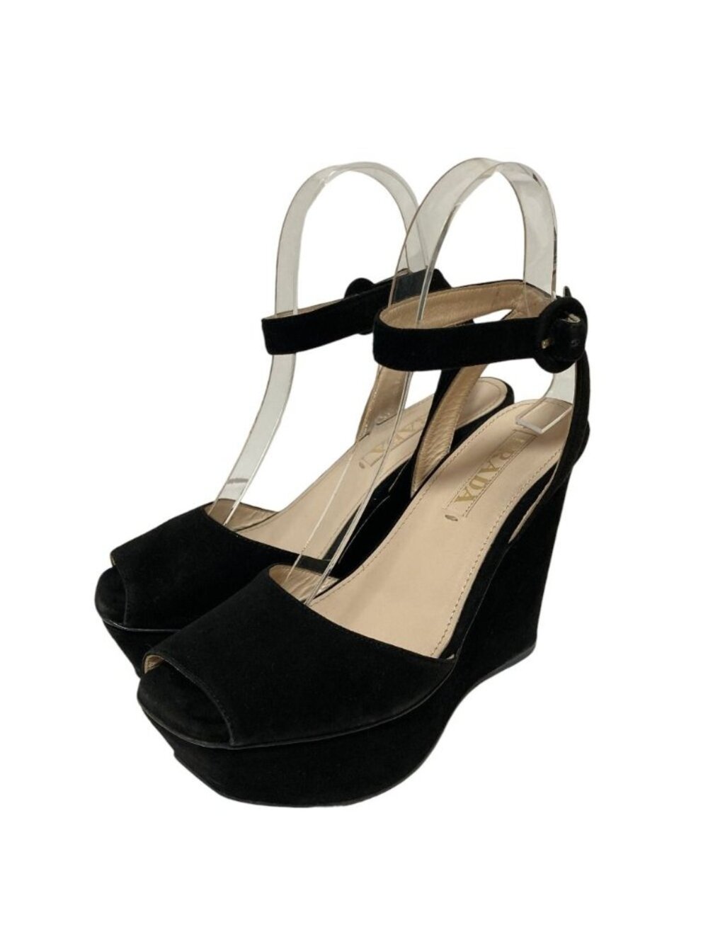 Prada Suede Platform Wedge Sole Sandals Small Black Spring Summer